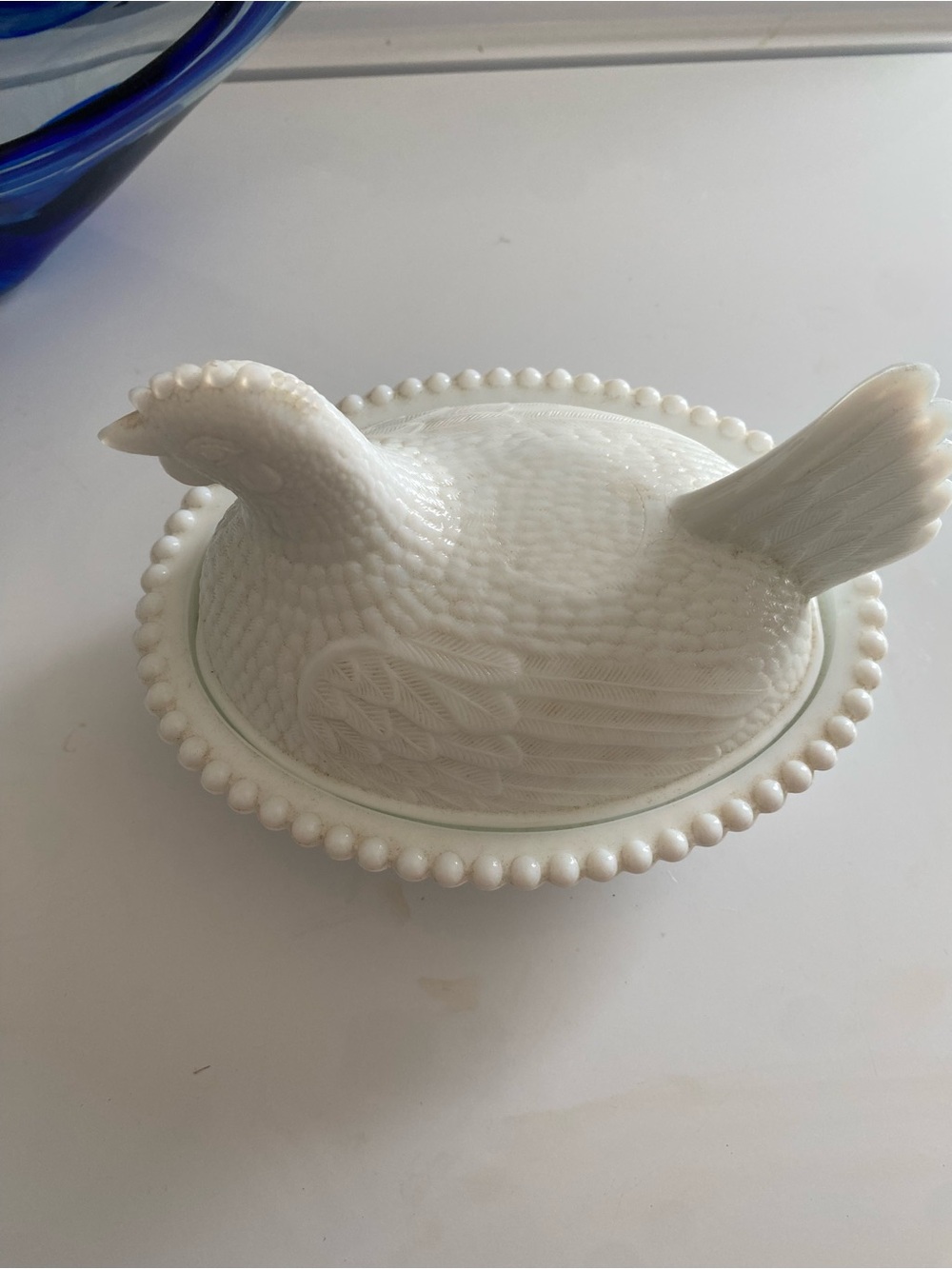 Vintage Indiana Glass Milk Glass Hen on Nest Covered Dish 7”